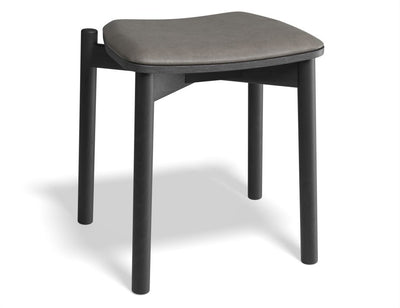 Andi Low Stool - Black Ash with Pad - 45cm - Vintage Tan Vegan Leather Seat Pad