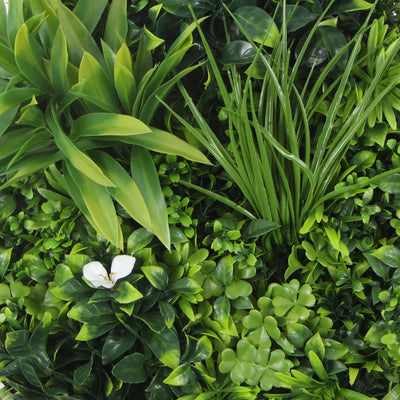 Flowering White Artificial Green Wall Disc UV Resistant 50cm (White Frame)