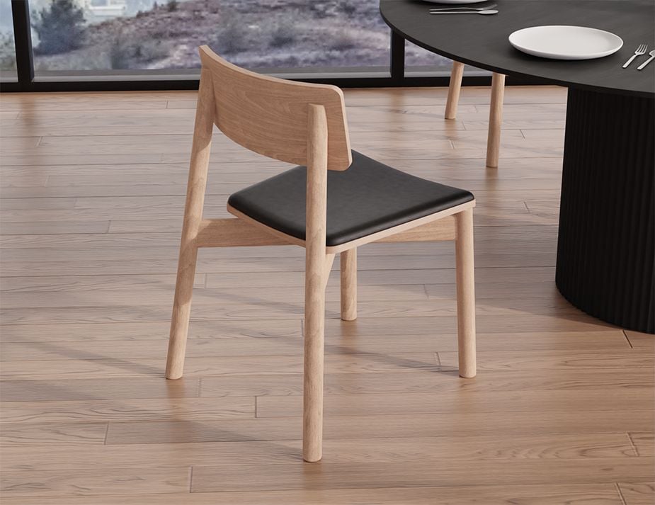 Andi Chair - Natural with Pad - White Vegan Leather Seat Pad