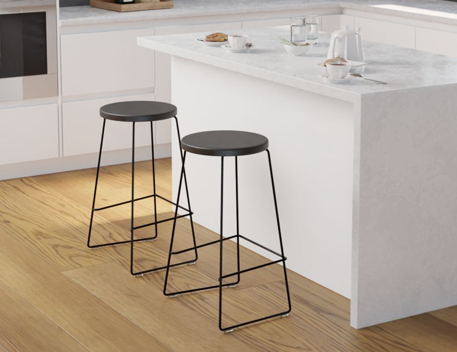 Hugo Bar Stool - Black - Black Seat - 78cm Bar Height Round Seat