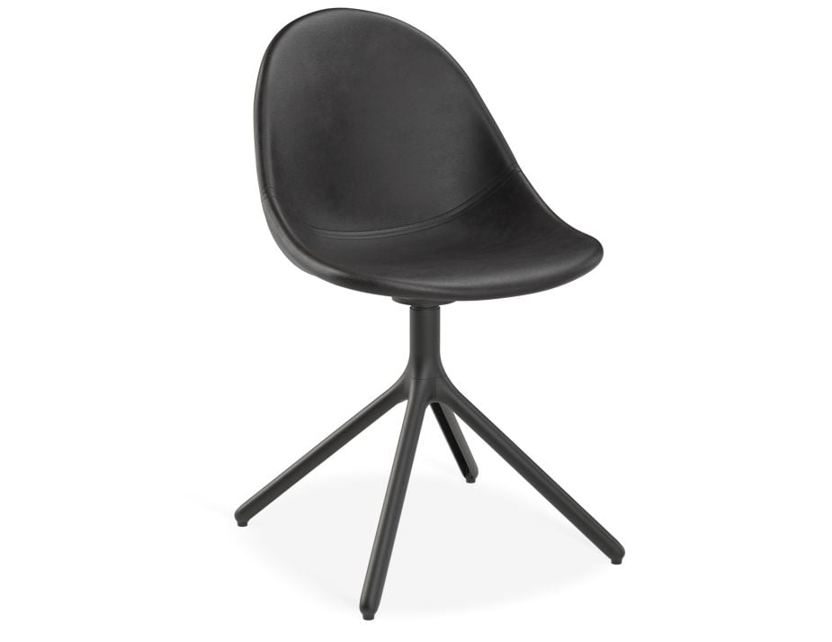 Pebble Chair Black Upholstered Vintage Seat - Natural Beechwood Base