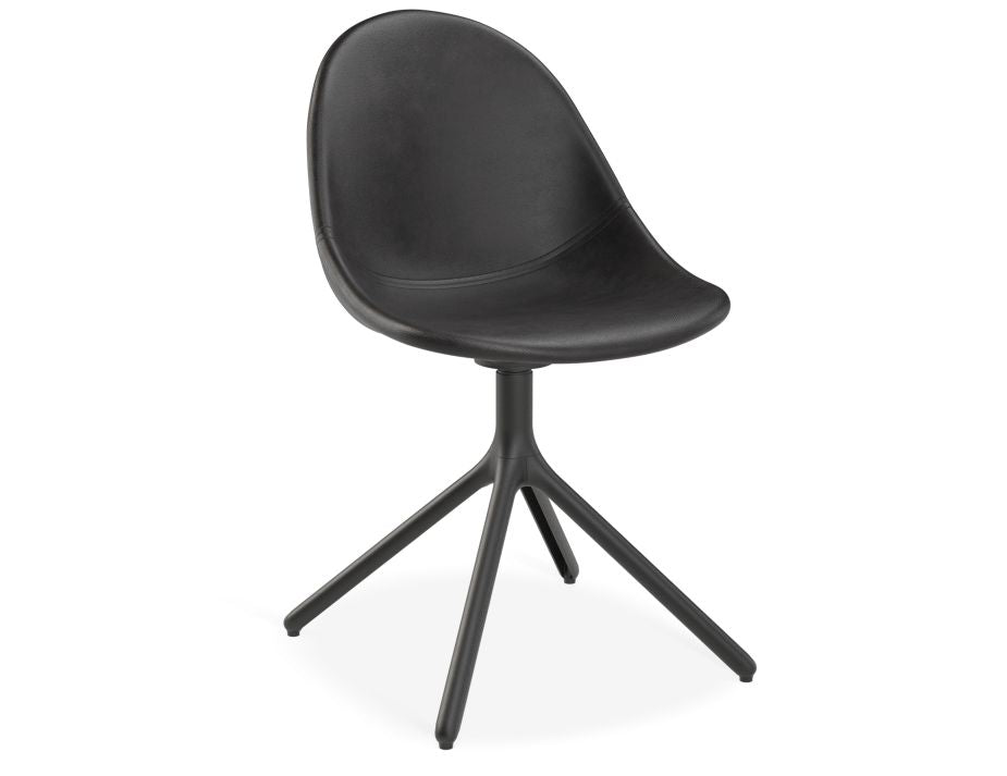 Pebble Chair Black Upholstered Vintage Seat - Sled Base - Black