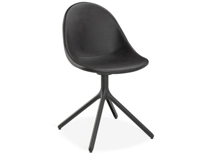 Pebble Chair Black Upholstered Vintage Seat - Pyramid Fixed Base with Castors - Black