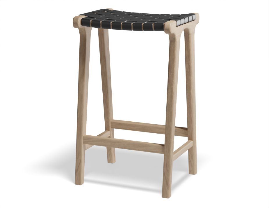 Brooklyn Backless Stool - Woven Black Seat / Natural Frame