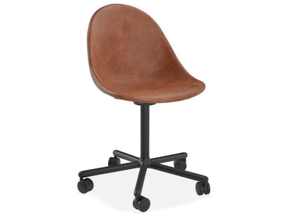 Pebble Chair Tan Upholstered Vintage Seat - Swivel Base w Castors - Black