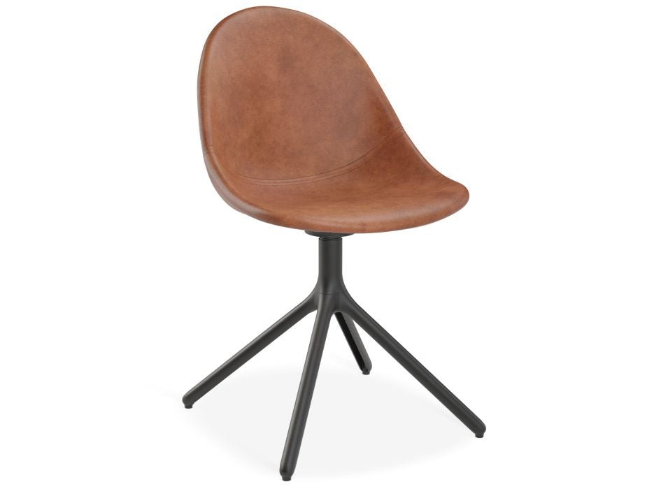 Pebble Chair Tan Upholstered Vintage Seat - Sled Base - Black