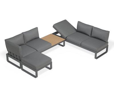 Fino Config F - Outdoor Modular Sofa with Matt Charcoal aluminium in Dark Grey Cushions