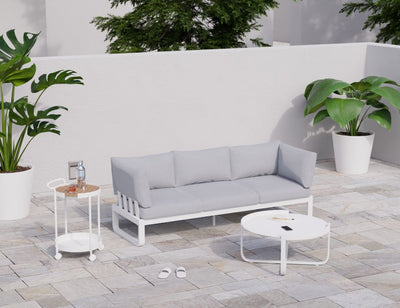 Fino Config A - Outdoor Modular Sofa in Matt White aluminium with Light Grey Cushions