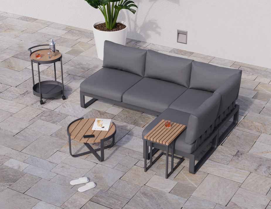 Fino Config C - Outdoor Modular Sofa in Matt Charcoal aluminium with Dark Grey Cushions