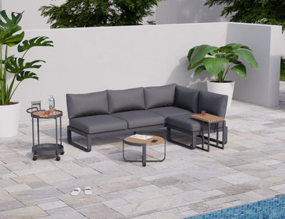 Fino Config C - Outdoor Modular Sofa in Matt Charcoal aluminium with Dark Grey Cushions