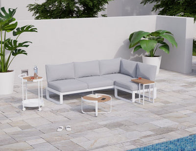 Fino Config C - Outdoor Modular Sofa in Matt White aluminium with Light Grey Cushions