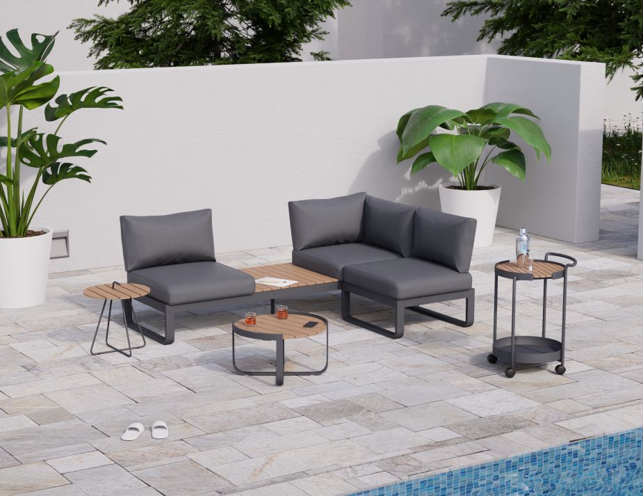 Fino Config D - Outdoor Modular Sofa in Matt Charcoal aluminium with Dark Grey Cushions