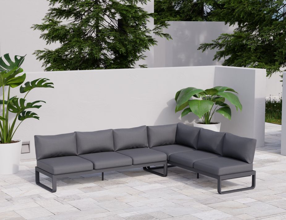 Fino Config E - Outdoor Modular Sofa in Matt Charcoal aluminium with Dark Grey Cushions