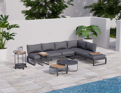 Fino Config E - Outdoor Modular Sofa in Matt Charcoal aluminium with Dark Grey Cushions