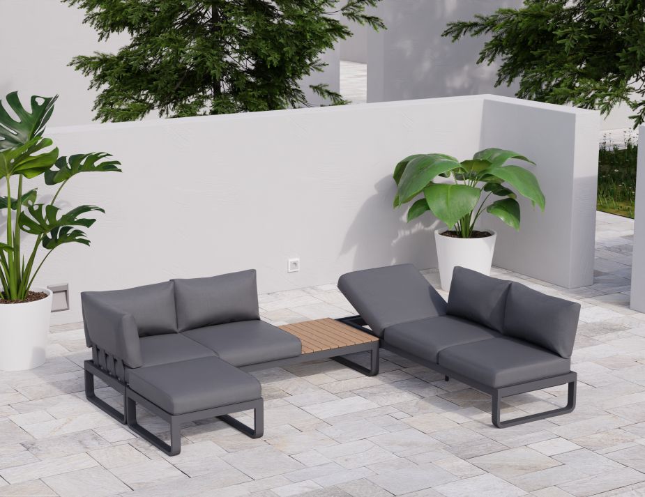 Fino Config F - Outdoor Modular Sofa with Matt Charcoal aluminium in Dark Grey Cushions