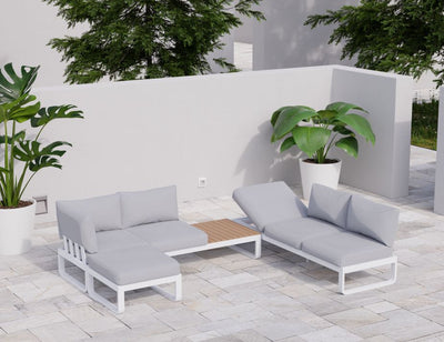 Fino Config F - Outdoor Modular Sofa in Matt White aluminium with Light Grey Cushions