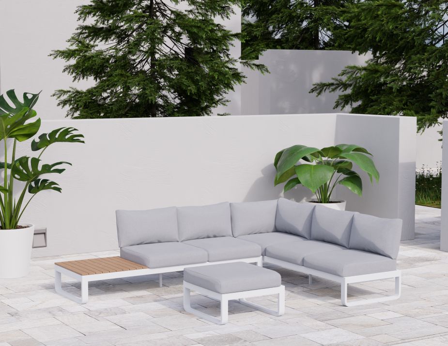 Fino Config F - Outdoor Modular Sofa in Matt White aluminium with Light Grey Cushions