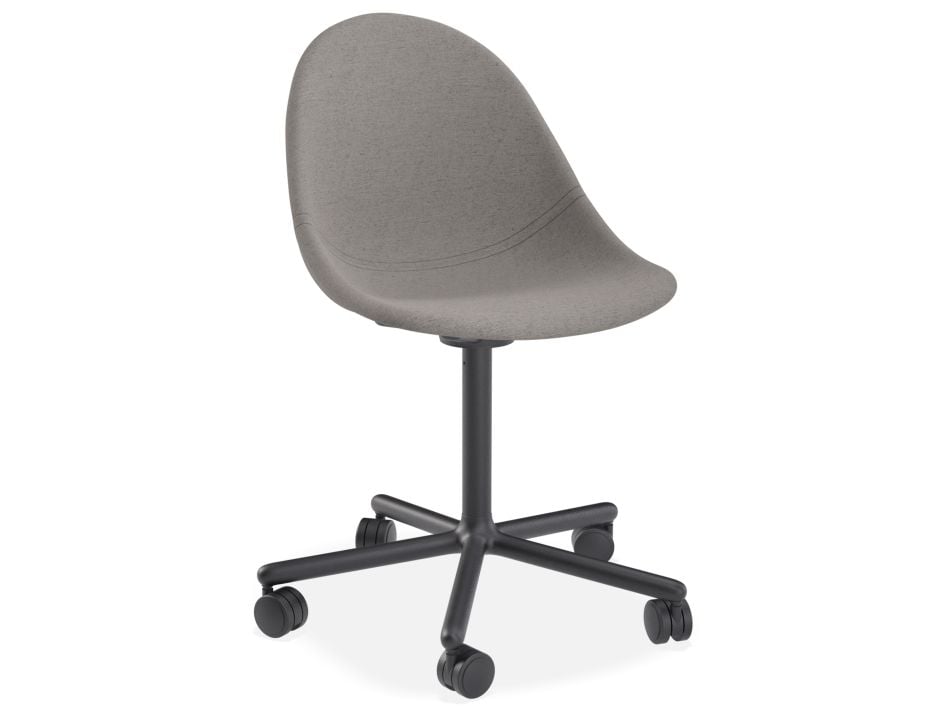 Pebble Fabric Dark Grey Upholstered Chair - Swivel Base w Castors - Black