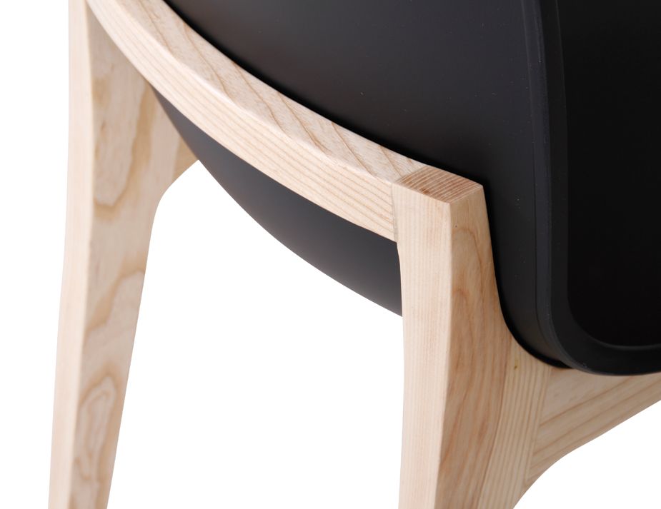 Ara Stool - Natural - Black Shell - Bar Bench Seat Height 74cm - Black Seat - Natural Ash legs
