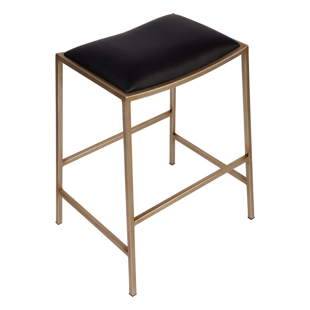 Kai Gold Kitchen Stool - Black Vegan Leather