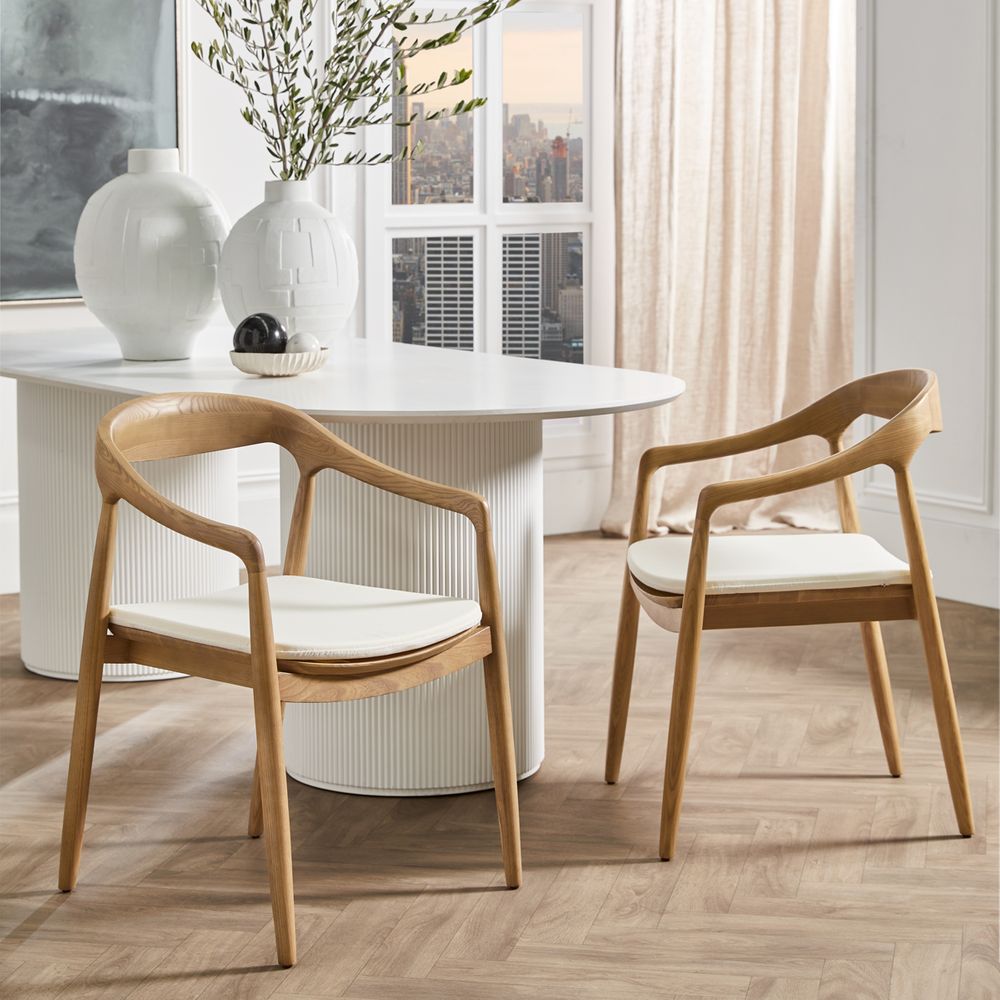 Astrid Ashwood Dining Chair Set of 2- Natural w White Linen