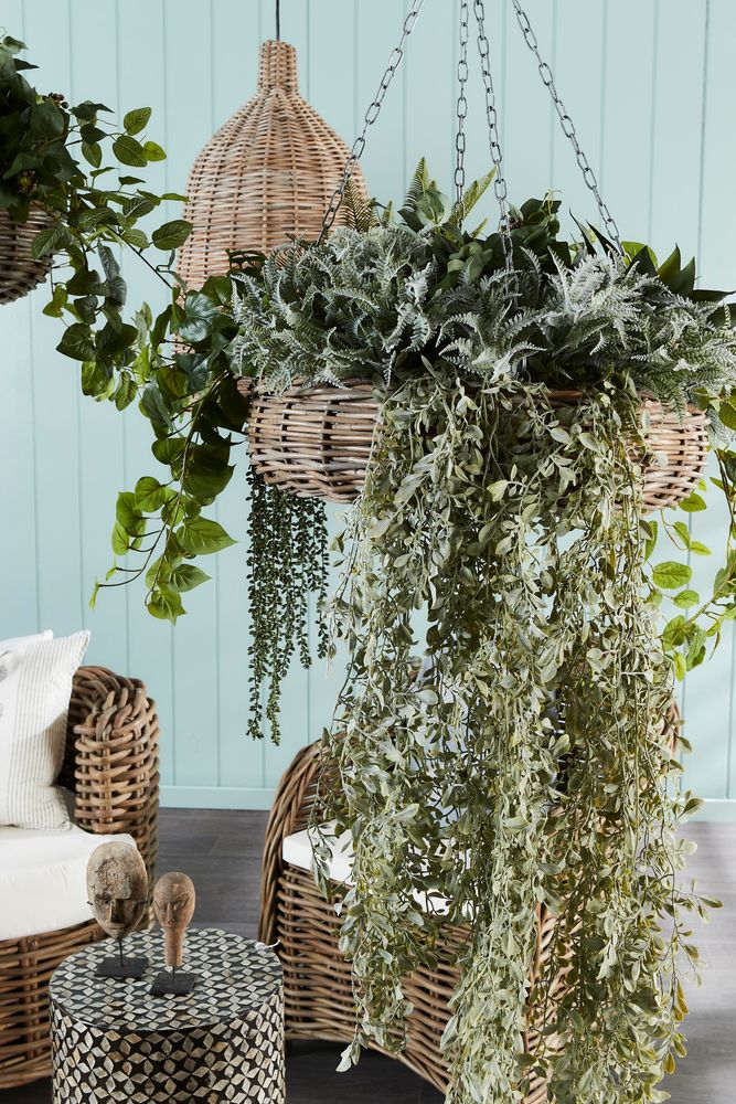 cane hanging planter Elda Rattan Hanging Basket Large Natural