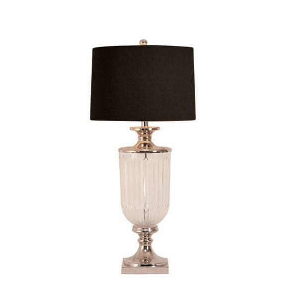 Bellevue Glass Nickel Lamp With Black Linen Shade