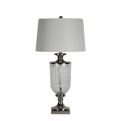 Bellevue Glass Nickel Lamp With Natural Linen Shade