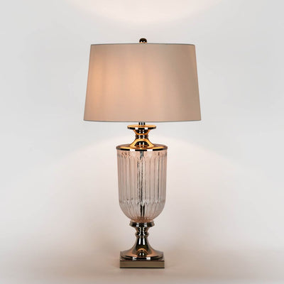 Bellevue Glass Nickel Lamp With Natural Linen Shade