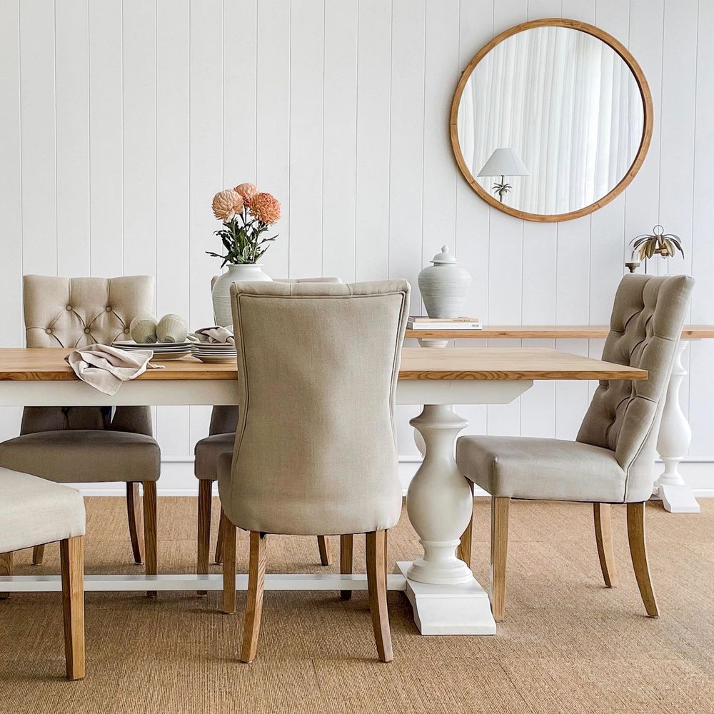 Beige Linen Dining Chair