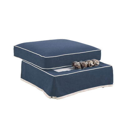 Slip Cover Only - Noosa Hamptons Ottoman Navy W/White Piping