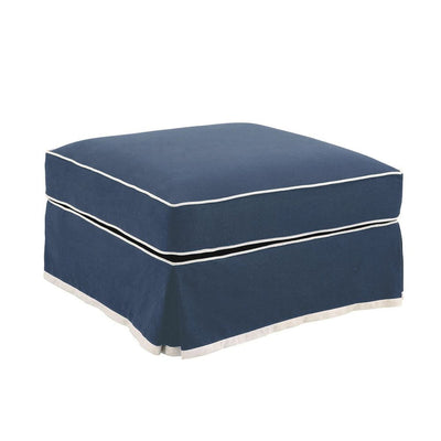 Slip Cover Only - Noosa Hamptons Ottoman Navy W/White Piping