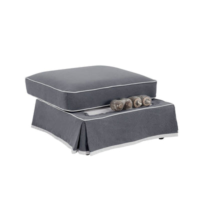 Slip Cover Only - Noosa Hamptons Ottoman Grey W/White Piping