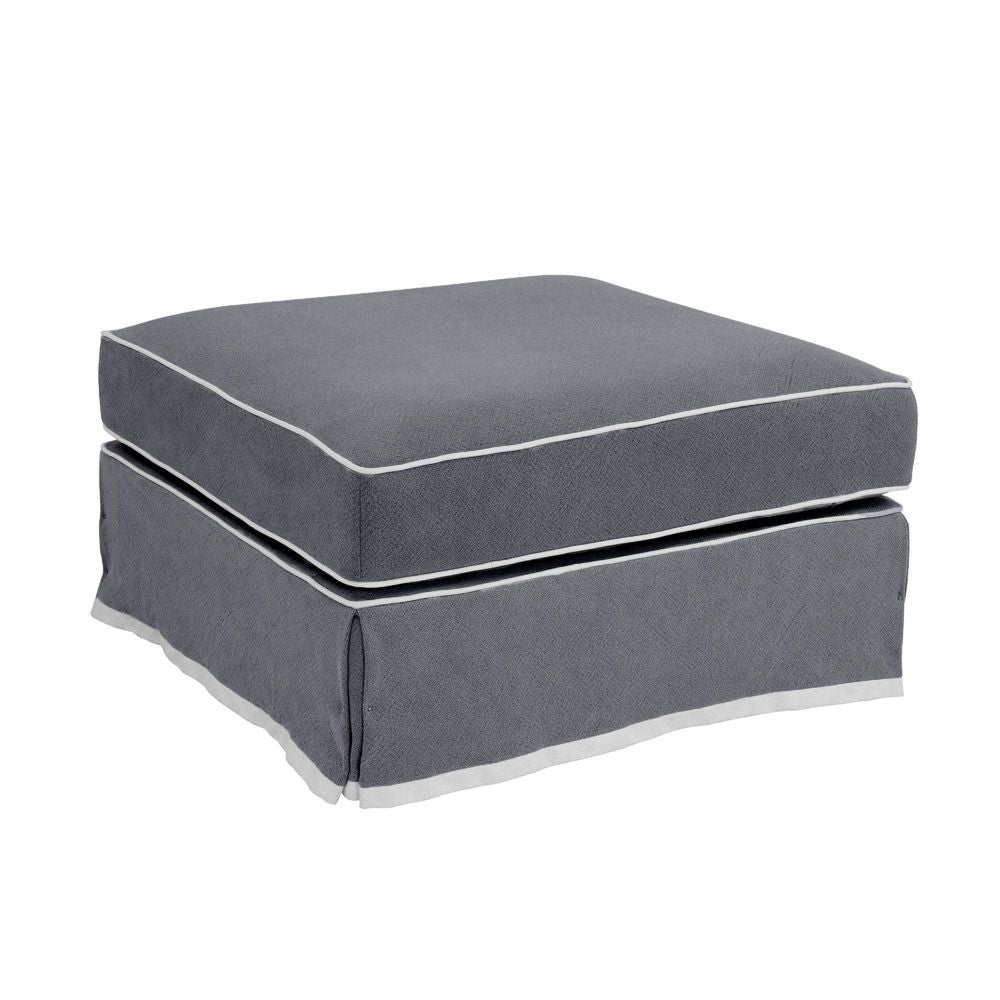 Slip Cover Only - Noosa Hamptons Ottoman Grey W/White Piping