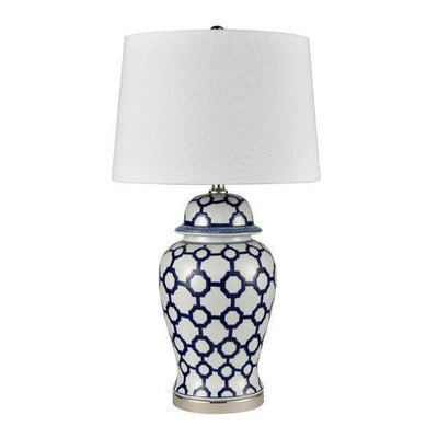 Lucca Blue & White Jar Shaped Lamp W/ Shade