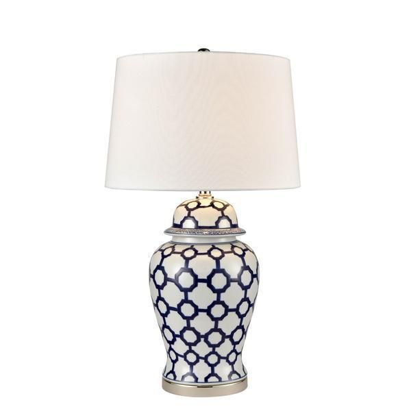 Lucca Blue & White Jar Shaped Lamp W/ Shade