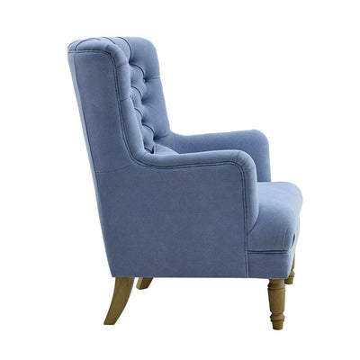 Bayside Slate Blue Button Tufted Winged Armchair