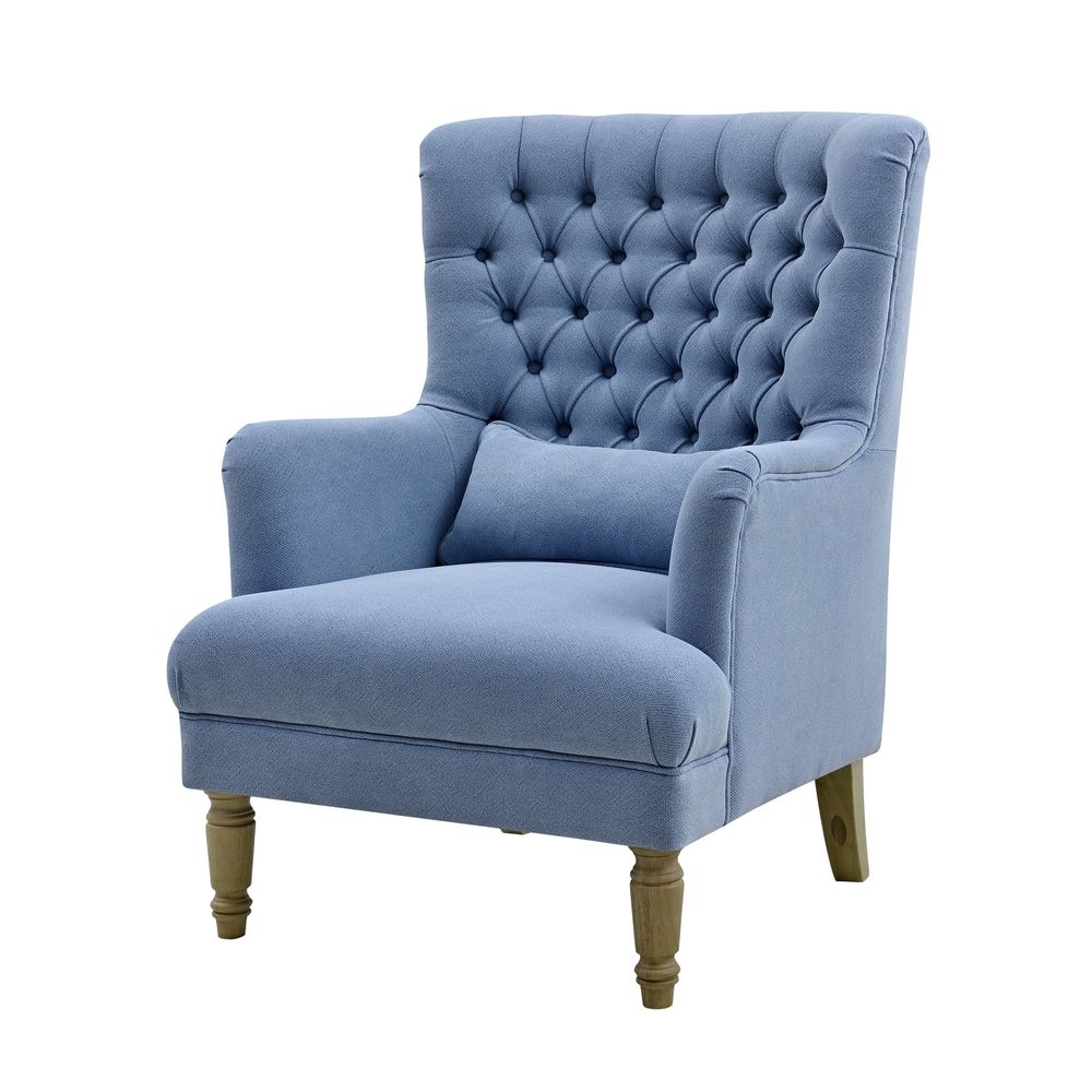 Bayside Slate Blue Button Tufted Winged Armchair