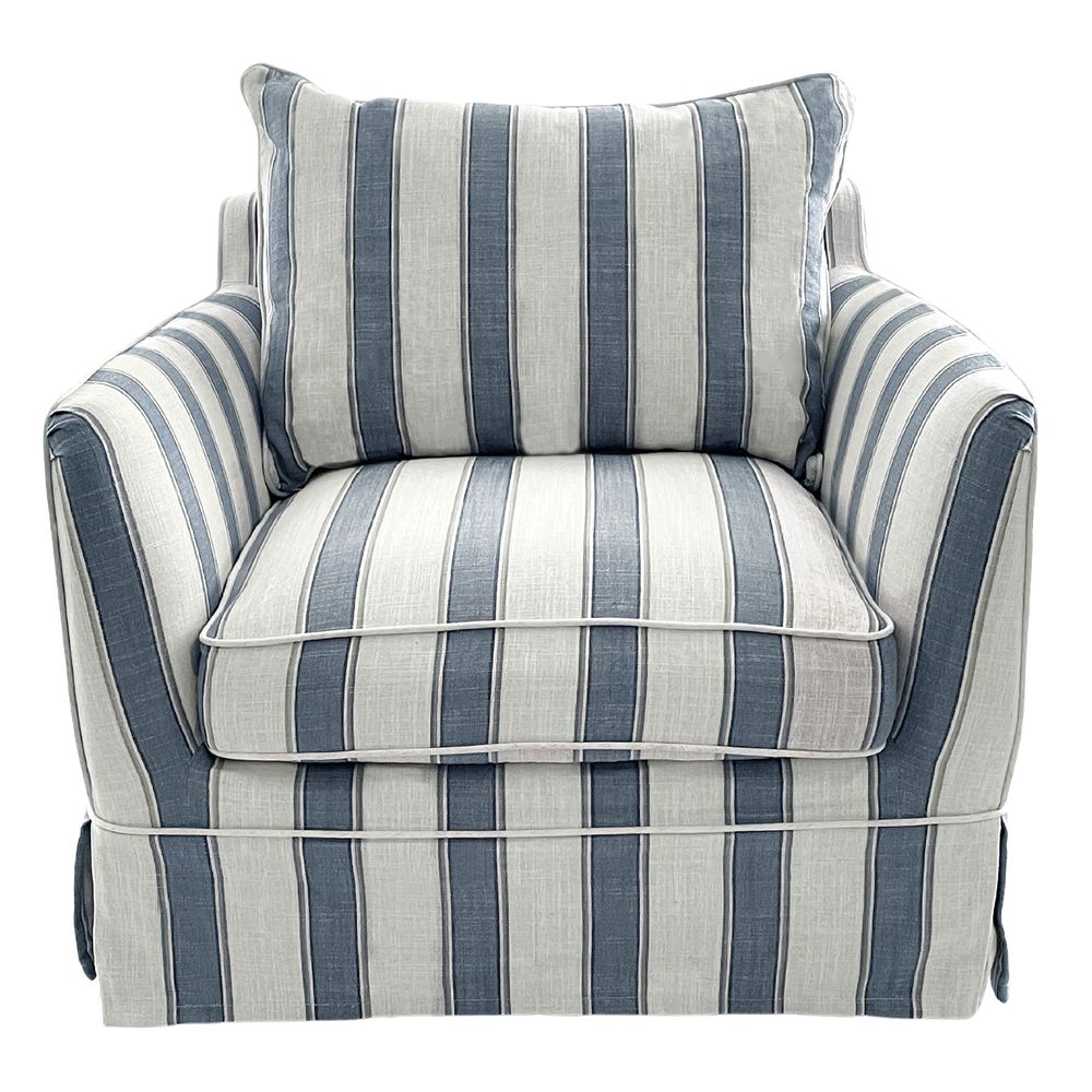 Slip Cover Only - Noosa Hamptons Armchair Blue Sky Stripe