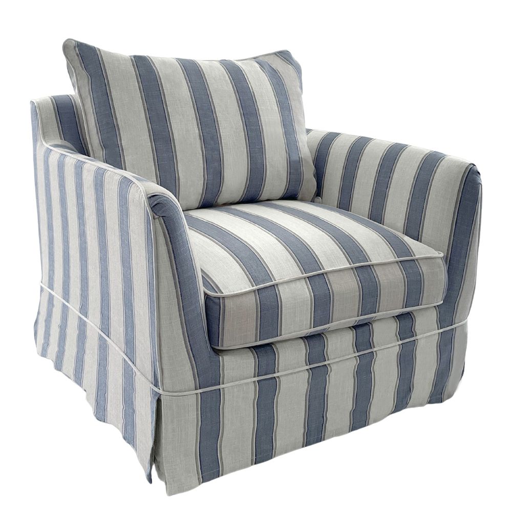 Slip Cover Only - Noosa Hamptons Armchair Blue Sky Stripe