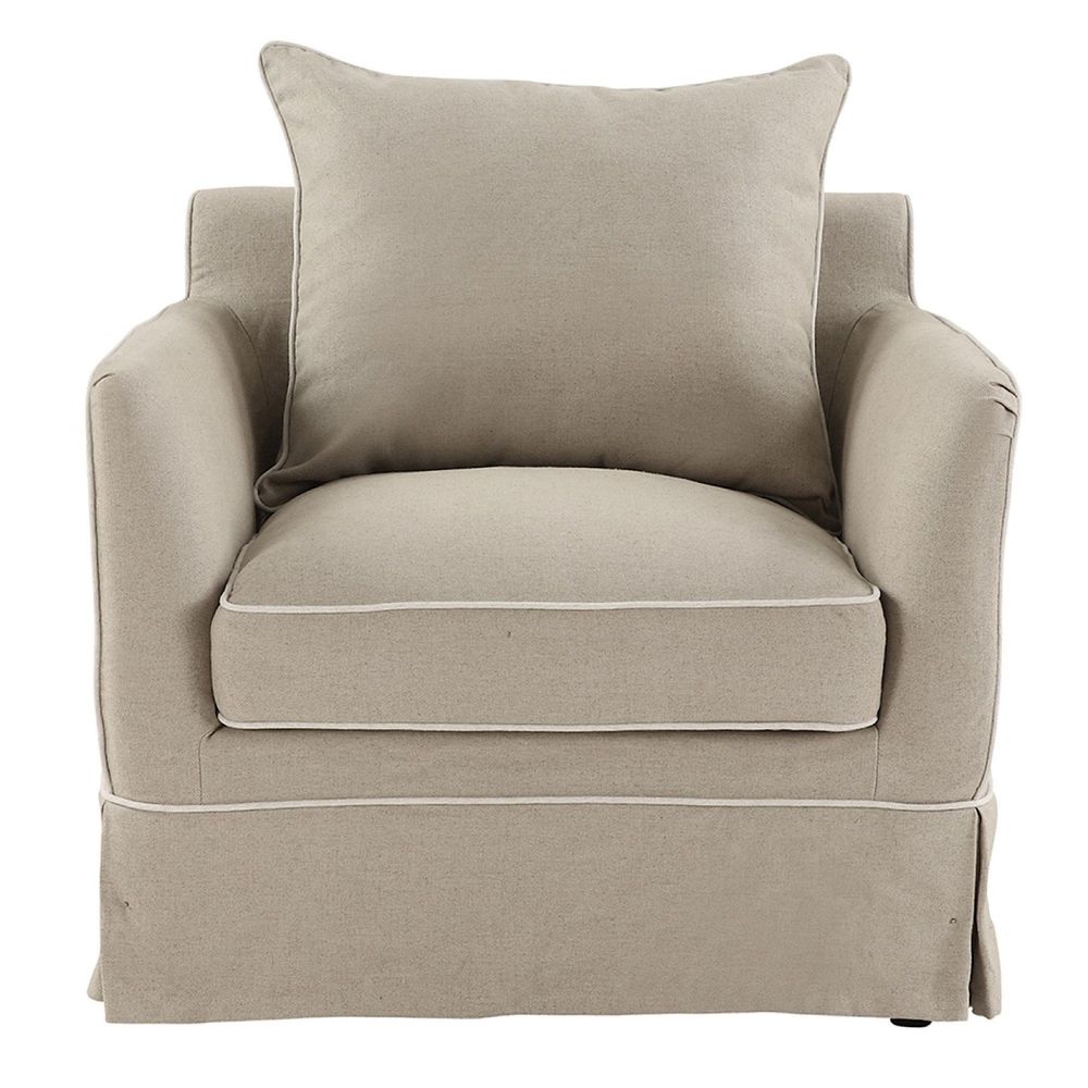 Slip Cover Only - Noosa Hamptons Armchair Natural W/White Piping