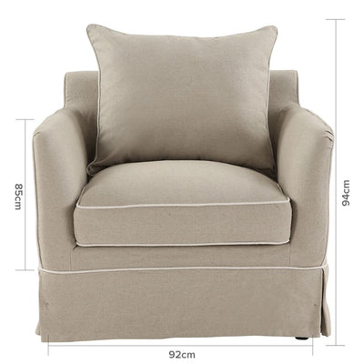 Slip Cover Only - Noosa Hamptons Armchair Natural W/White Piping