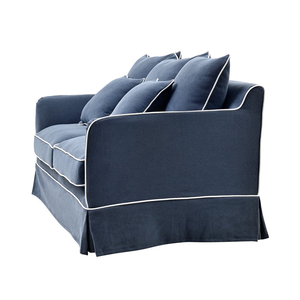 Slip Cover Only - Noosa Hamptons 1.5 Seat Sofa Navy W/White Piping