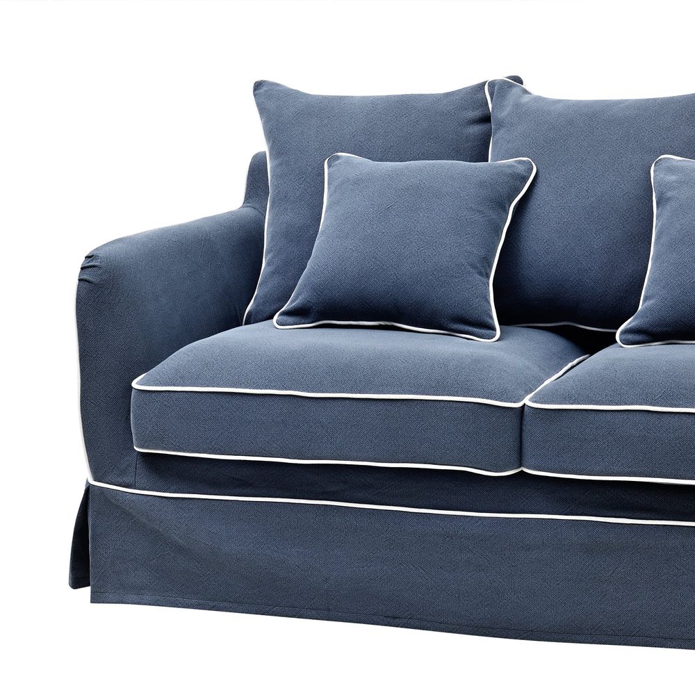 Slip Cover Only - Noosa Hamptons 1.5 Seat Sofa Navy W/White Piping