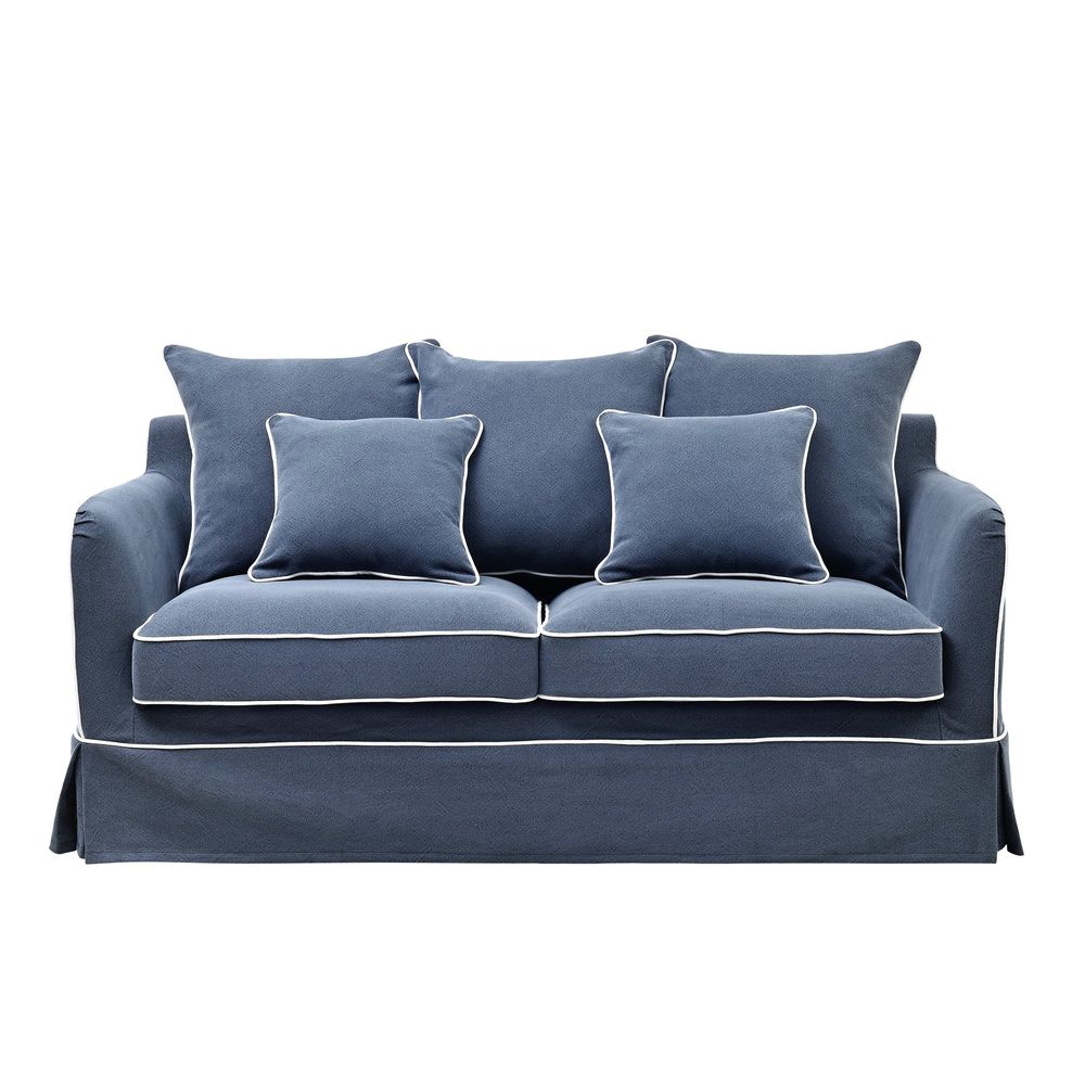 Slip Cover Only - Noosa Hamptons 1.5 Seat Sofa Navy W/White Piping