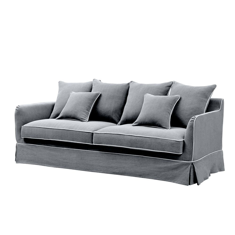 Slip Cover Only - Noosa Hamptons 3 Seat Sofa Grey W/White Piping