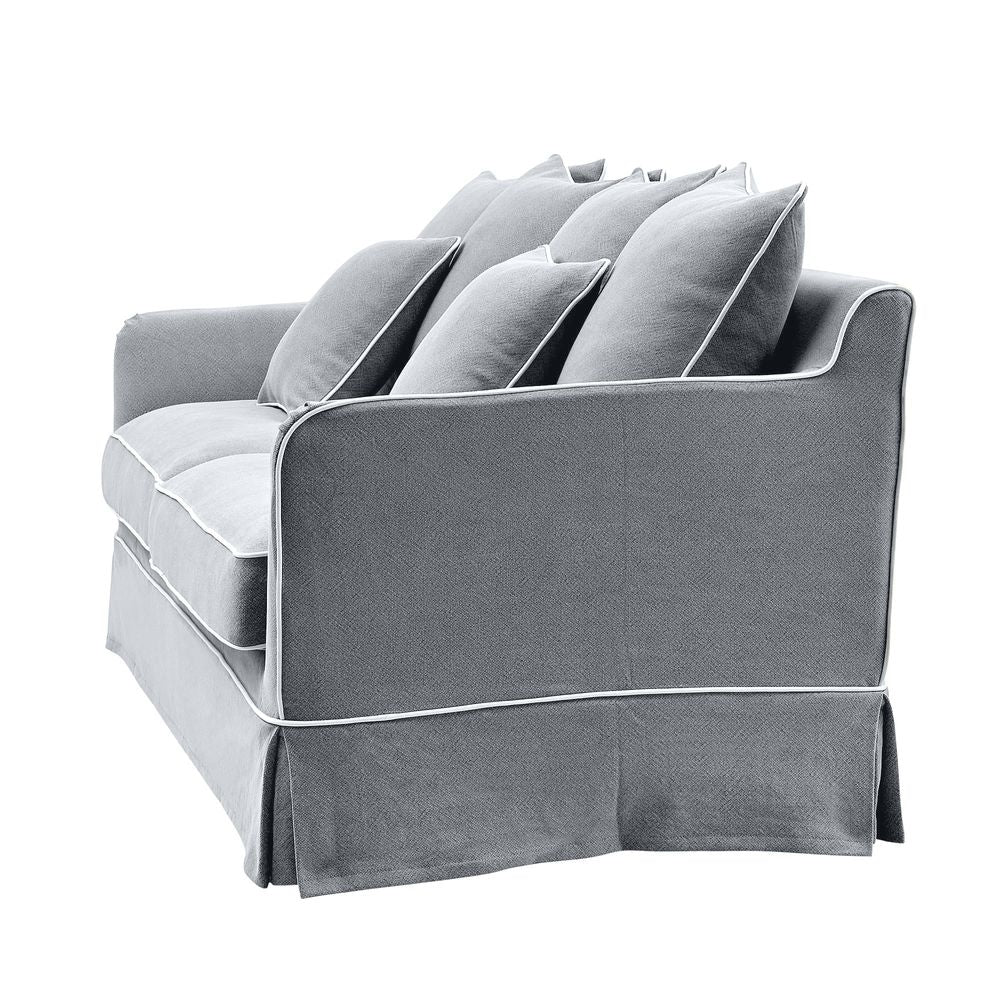 Slip Cover Only - Noosa Hamptons 3 Seat Sofa Grey W/White Piping