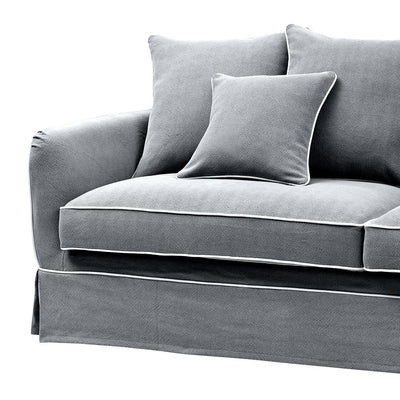 Slip Cover Only - Noosa Hamptons 3 Seat Sofa Grey W/White Piping