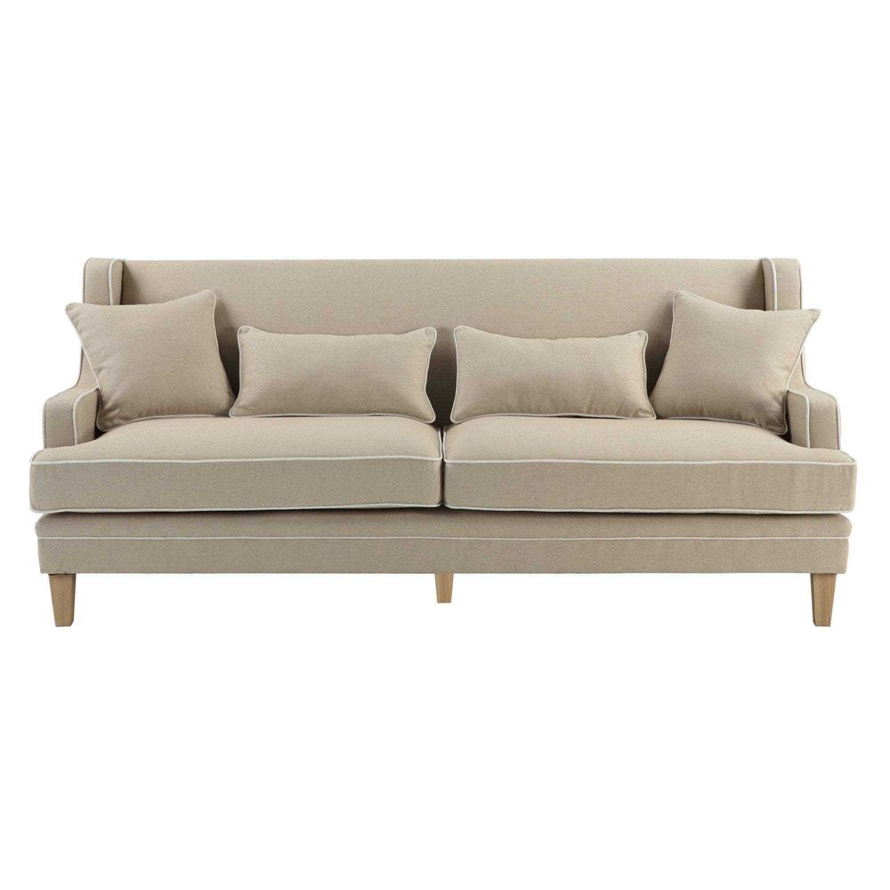 Bondi Hamptons 3 Seat Sofa Natural/White Piping