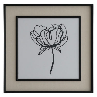 Sketched Flowers In Black Frame With Linen Insert Set 2